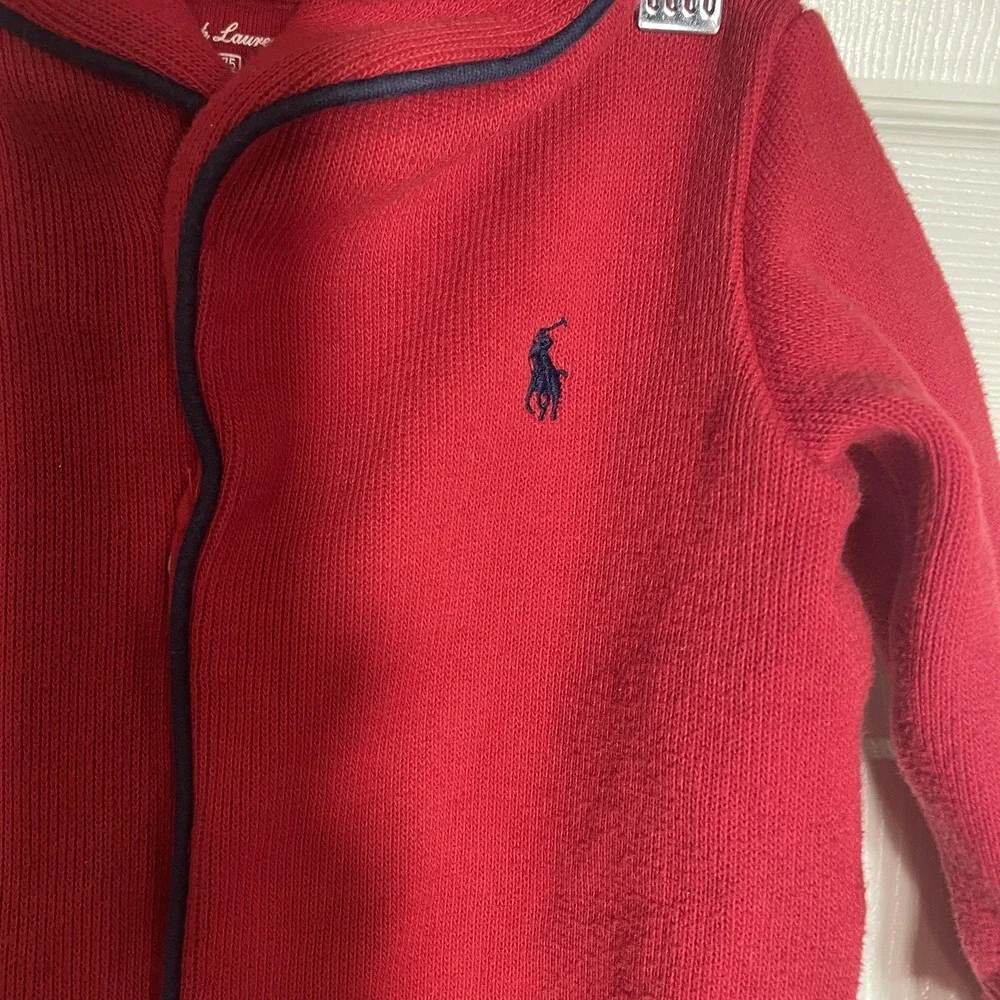 Ralph‎ Lauren Jumpsuit Baby 12M Red Knit One Piece Full Snap Closure Pony Logo
